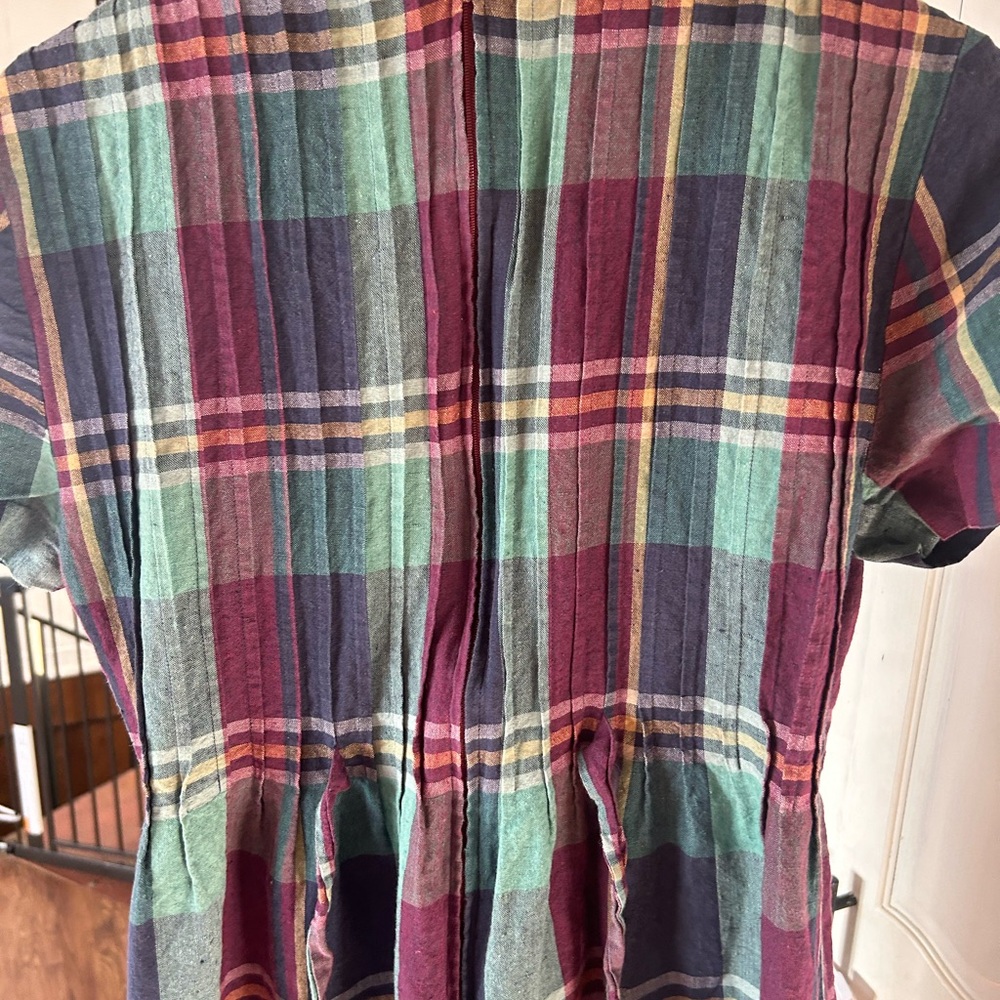 Linen Plaid Short Sleeve Dress